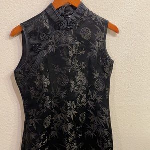 Adh San Francisco Black embroidery dress. Small cherry blossom and bamboo